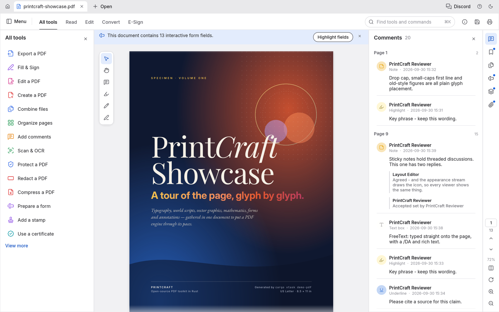 PdfCraft read a pdf in your browser interface